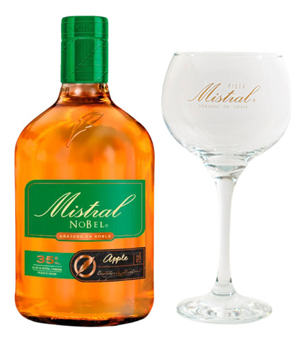 Pack Pisco Mistral Nobel Apple - 750ml + Copa (vidrio)