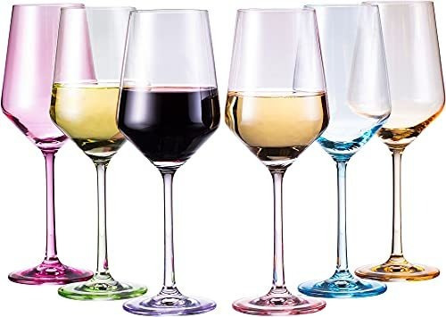 Juego De 6 Copas De Vino De Cristal De Colores, 12 Oz,