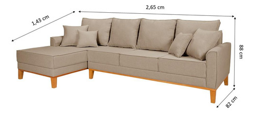 Kit Conjunto Sofá Living 2,65m Com Chaise mais 2 Poltronas Beny Cor Bege 201 Desenho Do Tecido Linho Bella Decor