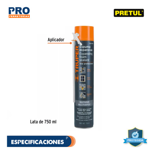 Espuma Expansiva De 750 Ml, Truper 15305
