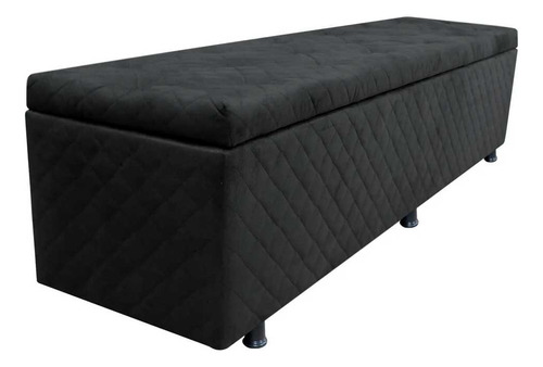 Calçadeira Baú Queen 160cm Estofada Liz Suede Bordado Preto