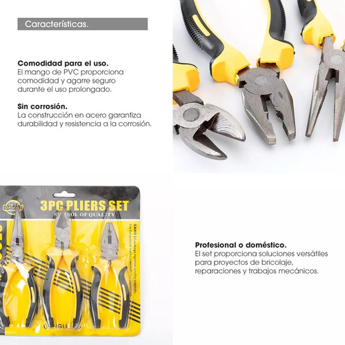 Kit Set X3 De Pinza Universal Y Alicate Reforzadas Aislada