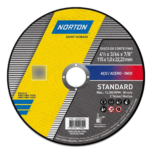 Disco De Corte Para Inox Norton Standard 41/2x1,0x7/8 662528