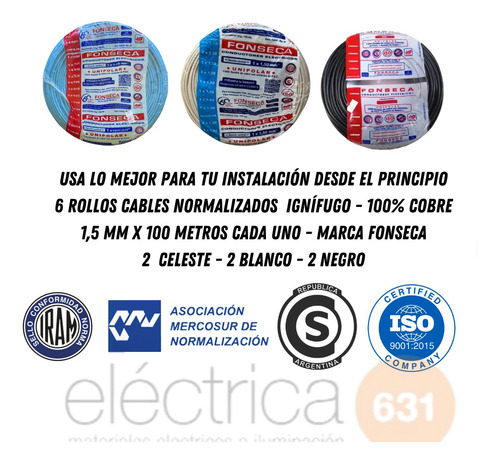 Cable Unipolar 1,5mm Fonseca Pack 6 Rollos De 100m