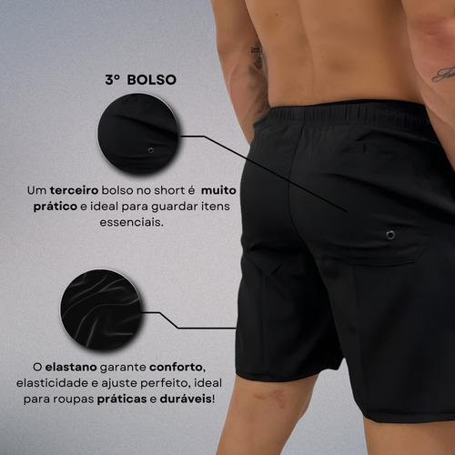 Kit 3 Short Masculino Tactel Com Elastano Verão Mauricinho
