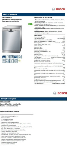 Lavavajilla Bosch Sms58 14 Servicios Ecosilence 5 Progr. A++