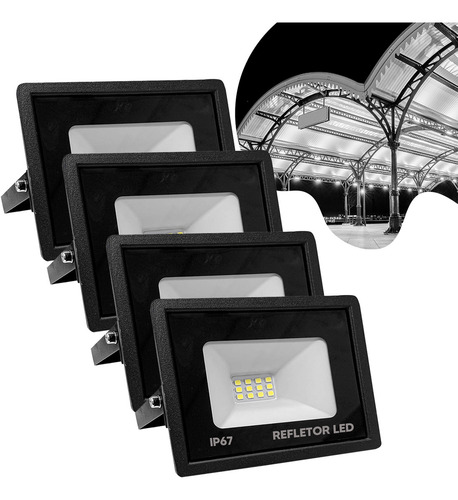 Kit 4 Mini Holofote Arasem Super Led Refletor 30w À Prova D'água Ip67 127/220V Branco Frio 6500k