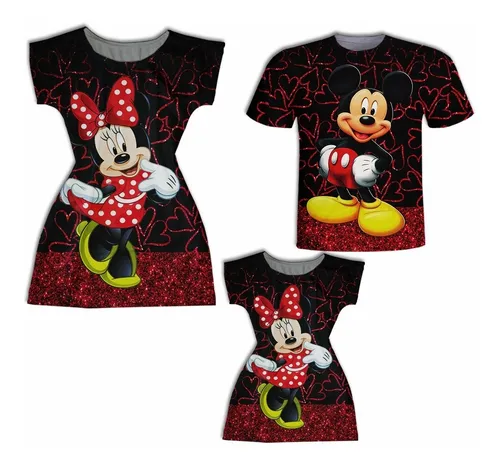 Vestidos M e E Filha Blusa Pai Mickey E Minnie Glitter