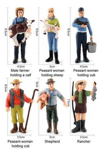 16pcs Simulação Fazenda Personagem Modelo Conjunto Fazendeir