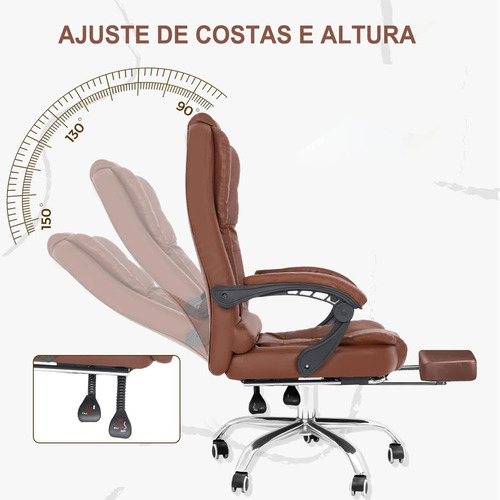 Silla Ergonómica Piel Pu Con Reposapiés Y Respaldo Ajustable Marrón Cuero Sintético