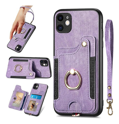 Funda Para iPhone 11 Con Tarjetero Y Soporte De Anillo Bloqu