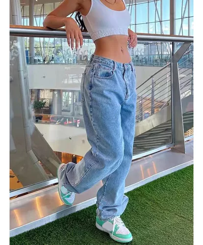 Jeans Sueltos De Tiro Bajo Para Mujer
