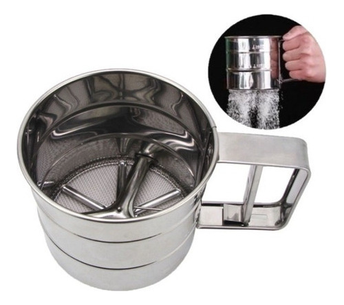 Polvilhador Inox Luxo Peneira Caneca Farinha Gatilho Tapioca