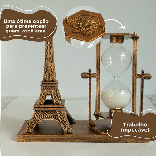 Enfeite Torre Eiffel Com Ampulheta Decoracao Mesa Escritorio Cor Dourado Vintage Sem