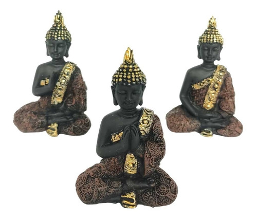 Trio Budas Mudras Atmanjali, Abhaya E Dhynana - Preto 7cm
