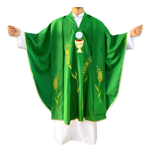 Casulla Ornamento Sacerdotal Y Estola Verde Caliz Bordado