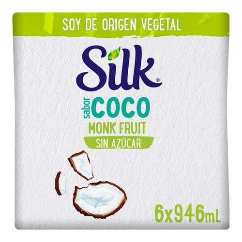 Silk Bebida De Coco Monk Fruit Sin Azúcar 6 Pzas 946 Ml C/u