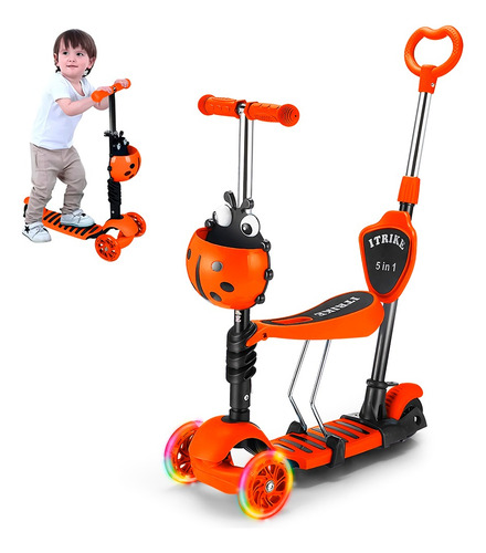 Scooter 5en1 Para Niños Diseño Mariquita Naranja 36p