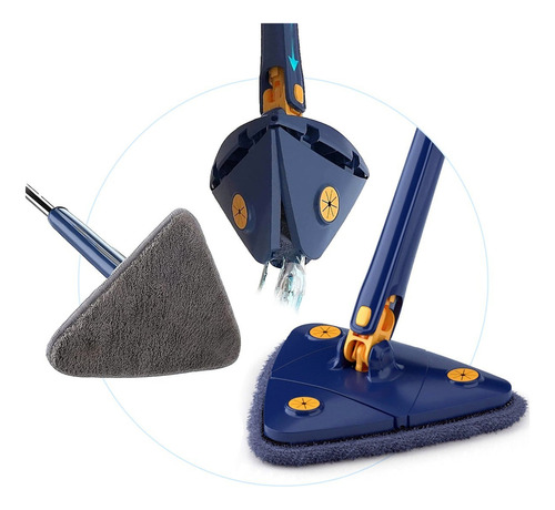 Mop Triangular Limpeza Esfregão Giratório Ajustável 1 Refil Cor Azul