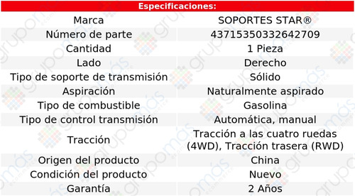 Soporte Transmisión Der S Star Geo Tracker L4 1.6l 93 A 97