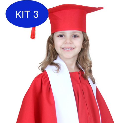 Kit 3 Capelo Formatura Infantil Vermelho