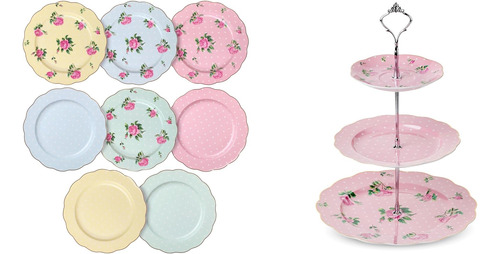 Btat- Platos Florales De Porcelana, Platos De Postre Real, 8