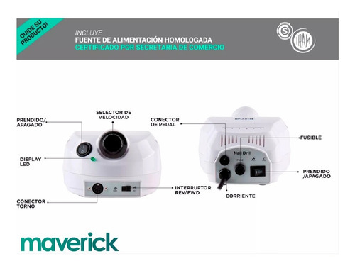 Imagen 4 de 10 de Torno Para Uñas De Mano Manicura Pedicuria + Kit Maverick