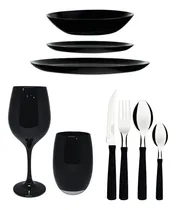 Comprar Juego De Vajilla 54 Piezas Negro Plato Vaso Copa Cubiertos