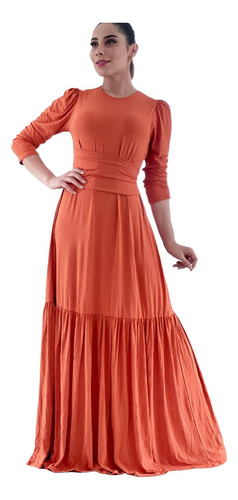 Imagem 4 de 4 de Vestido Longo Rodado Moda Evangélica Saia Evasê Casual Lindo