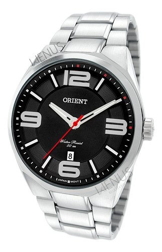Relogio Orient Prateado Fundo Preto Vermelho Prova Dagua 50m Fundo Preto I