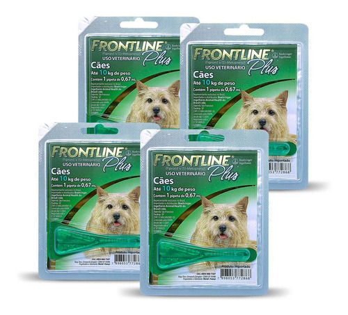 Combo 4 Frontline Plus Caes Ate 10 Kg Pipeta 0,67 Ml Pulga 