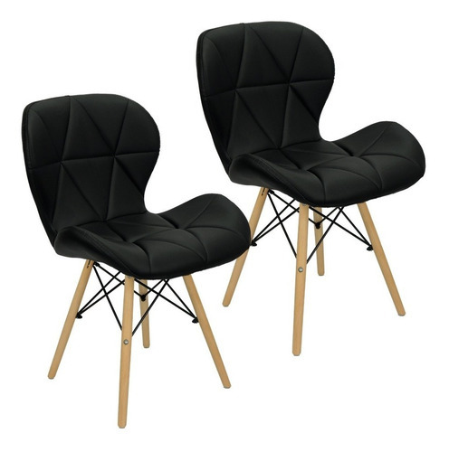 Kit 2 Cadeiras Charles Eames Eiffel Slim Wood Estofada Trato Cor Do Assento Preto