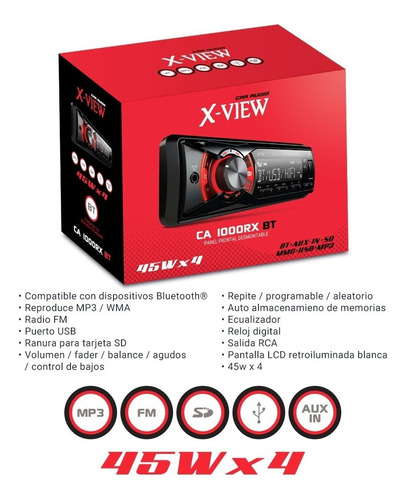 Imagen 4 de 9 de Auto Stereo X-view Ca-1000rxbt Sin Cd Mp3 Usb Sd Fm Bluetooth Desmontable