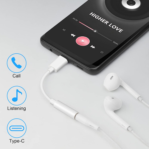 Cable Adaptador Blanco Compatible Iphone Usb C A Jack Blanco