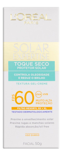 Protetor Solar Toque Seco Facial FPS 60 L'oréal Paris Solar Expertise Caixa 50g