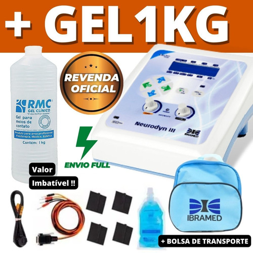 Imagem 1 de 9 de Neurodyn Iii Ibramed Novo Modelo Tens Fes Burst Com Gel 1kg