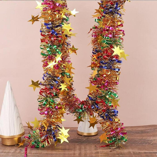 Guirnalda De Oropel Navideño Con Estrellas, Guirnalda De