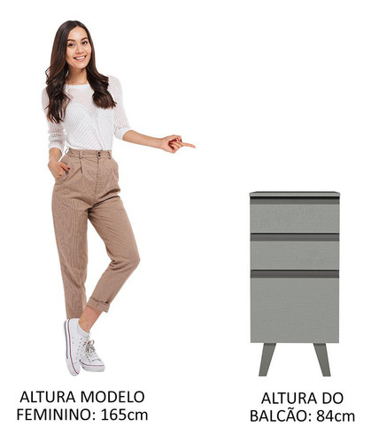 Balcão 40 Cm 3 Gavetas Com Pés Cinza Nice Madesa