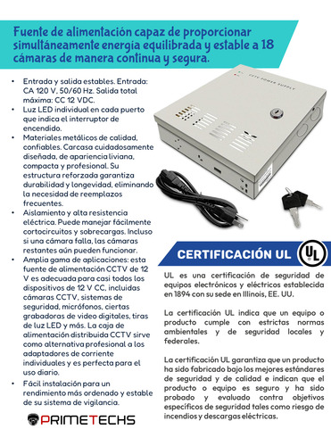 Fuente Alimentación Cámaras Seguridad 12v/20amp 18ch Primete