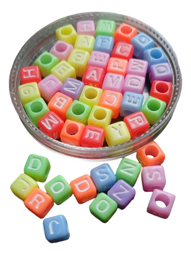 205u Cuentas Plasticas Letras Cuadradas Colores Bijou 6mm