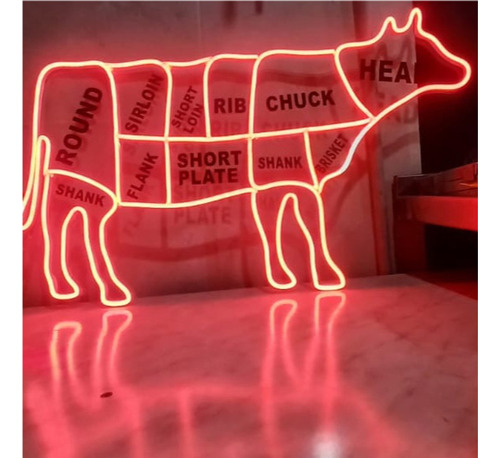 Cartel Vaca Neon Flex Acrilico Tranparete