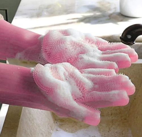 Imagen 4 de 5 de 2 Guantes De Silicona Multiusos Mágicos Limpieza Lavar Loza