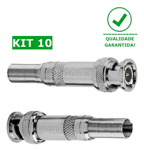 Kit Com 10 Conector Bnc Metal 6mm C/ Mola E Parafuso