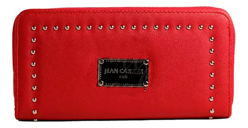 Billetera Mujer Jean Cartier Monedero Doble Cierre Tarjetero Color Rojo