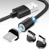 Comprar Cable Cargador Magnetico Usb 1 Metro Con 3 Adaptadores Color