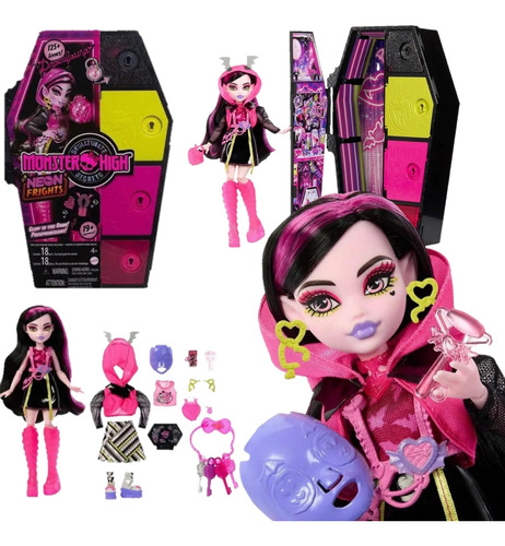 Monster High Skulltimate Draculaura Con Accesorios Neón Em