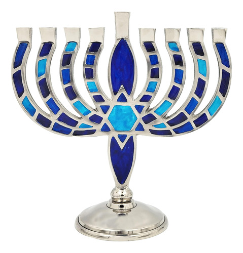 Menora/candelabro, Diseño De Mosaico Azul Y Blanco De Dreide