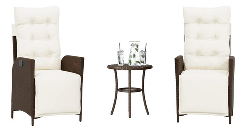 Vidaxl 3-piece Bistro Set With Reclining Chairs Brown Poly