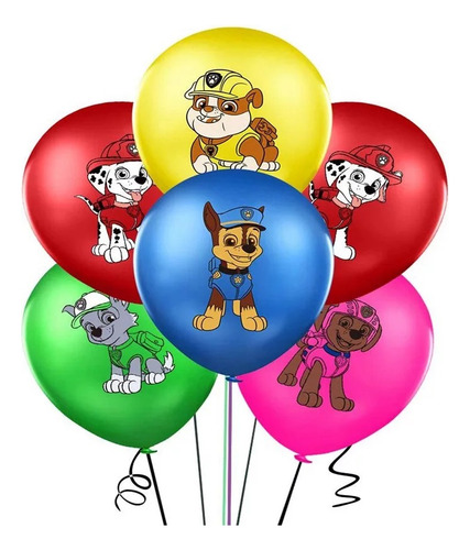 Globos Látex Más Dos Globos Redondos Y Escudo De Paw Patrol