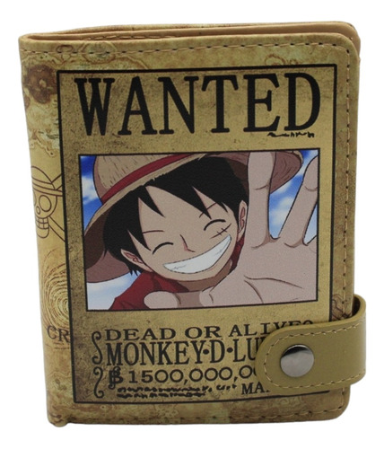 Cartera Wanted Luffy - Anime One Piece - Broche Color Crema Diseño De La Tela Tipo Piel